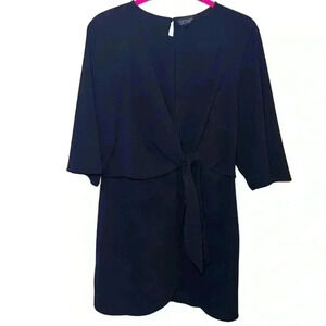Topshop Womens Mini Dress Black Tulip Hem Keyhole Neck Knot Size 8